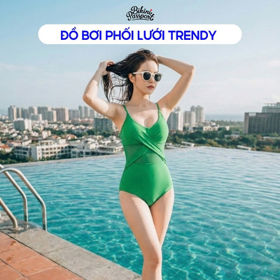 Đồ bơi một mảnh nữ phối lưới trendy đi bơi - Bikini Passport - BS530_GN