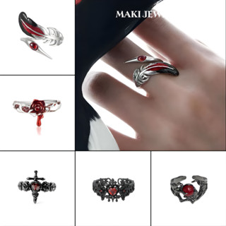 Trang Sức GenZ Maki Nhẫn Hở Gothic - Phụ Kiện Tết 2026 Độc Đáo - Nhẫn Nam Nữ Mạ Bạc Đính Đá Đỏ Hot Trend (Nhiều Mẫu)
