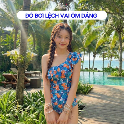 Đồ bơi một mảnh nữ lệch vai ôm dáng đi du lịch - Bikini Passport - BS495_FLO
