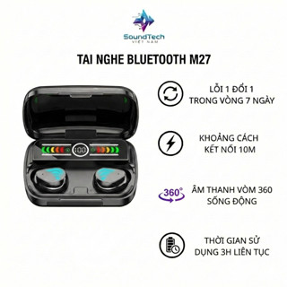 Tai nghe Bluetooth M27 SoundTech âm thanh vòm 360 sống động, xem phim nghe nhạc liên tục 3h