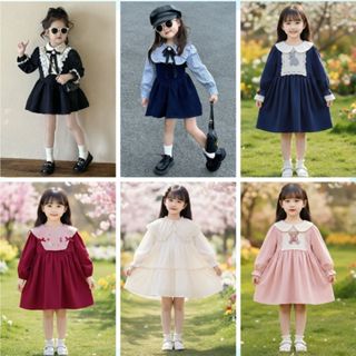 Váy Dài Tay Bé Gái, BST Váy Tiểu Thư Dài Tay Cho Bé Gái Chất Liệu Cotton Mềm  Phong Cách Sang Chảnh