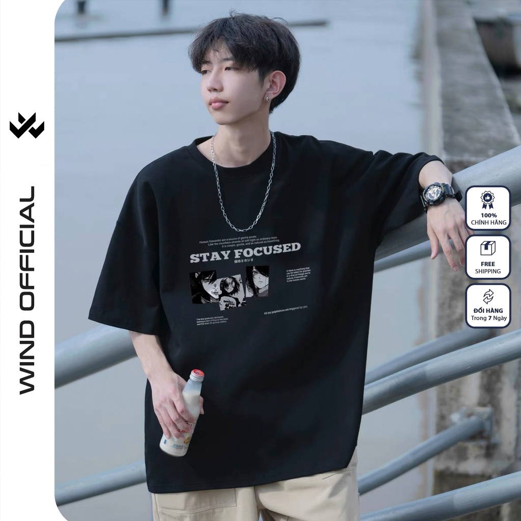 Áo Thun Tay Lỡ Wind Clothing FOCUS 100% cotton Mặc Mát, Dễ Phối Áo Phông Unisex oversize