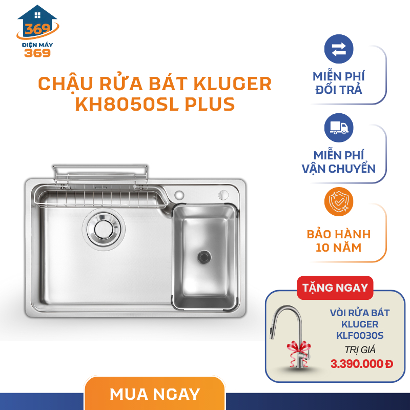 Chậu Bếp Kluger KH8050SL Plus – Inox POSCO 304 Cao Cấp, Dày 1mm, Bề Mặt SUPER LINEN Chống Xước - SMC