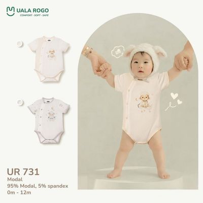 Bodychip cho bé sơ sinh Ualarogo cộc tay 0-12 tháng vải Modal thấm hút mềm mại cúc bấm UR 731