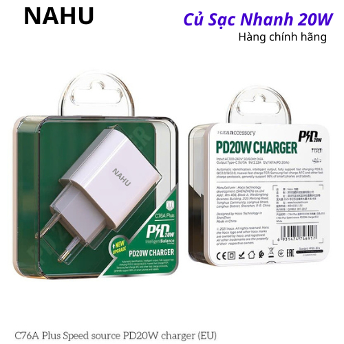 Cốc sạc nhanh NAUH C76A Plus cổng TypeC PD 20W