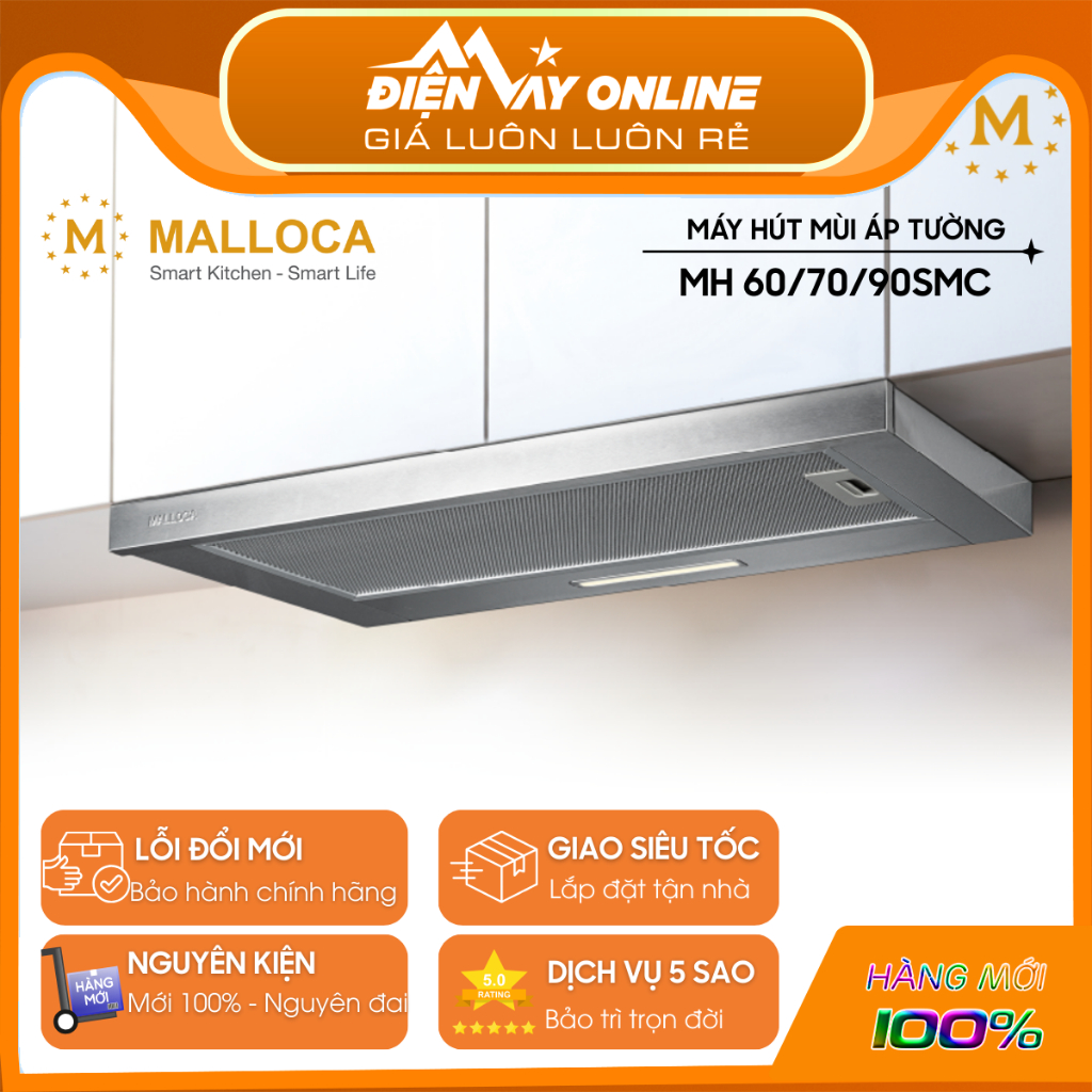 [HỖ TRỢ LẮP ĐẶT] Máy hút mùi âm tủ Malloca MH 60SMC/ MH 70SMC/ MH 90SMC - Công suất 550m³/h, 120W - 