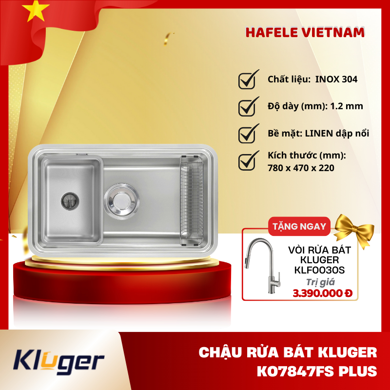 Chậu Rửa Bát Kluger KO7847FS Plus – Inox 304 Cao Cấp, Chống Trầy Xước – Chuẩn Châu Âu – FEM