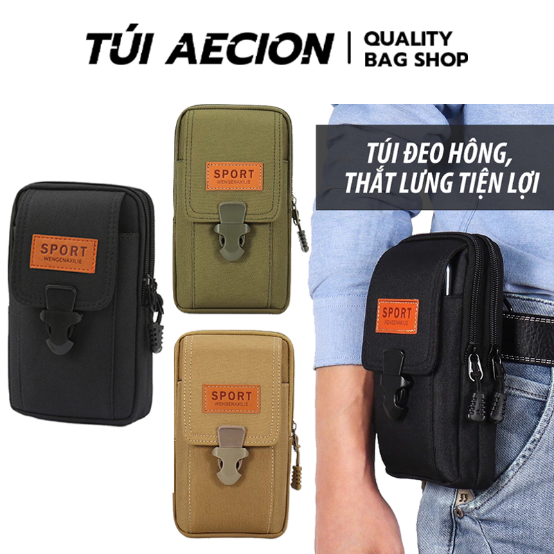 【AECION】Túi Đeo Hông Nam Vải Canvas Bền Đẹp, Túi Đeo Thắt Lưng Đựng Điện Thoại & Phụ Kiện Tiện Lợi
