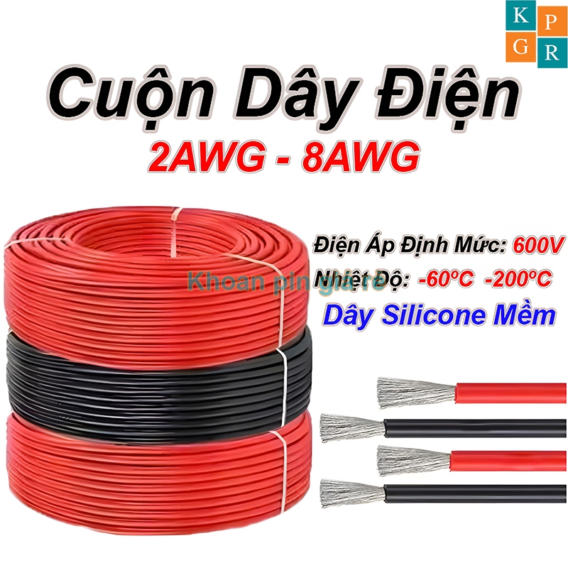 Cuộn dây điện chống cháy silicon 2AWG - 8AWG cao cấp siêu mềm (Tính cuộn)
