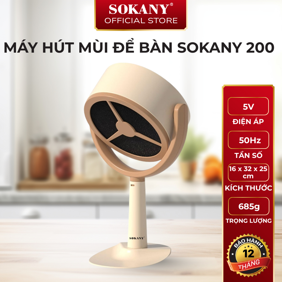 Máy hút mùi để bàn Sokany 200 sạc pin máy hút mùi điều chỉnh chiều cao quạt hút gập 90 độ cao cấp