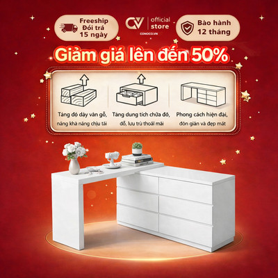 Bàn trang điểm kiêm bàn làm việc xoay 360° CONOCO nhiều ngăn tiết kiệm diện tích