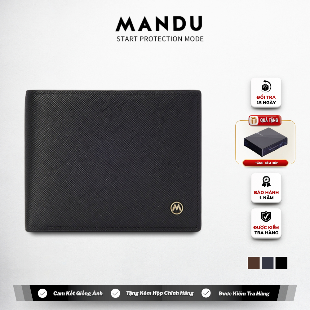 Ví Da Nam MANDU Ví Ngang Nam Da Bò Cao Cấp Bóp Nam Nhỏ Gọn full Hộp Đựng Chính Hãng Ví Nam Mini Nhiều Ngăn Tiện Dụng