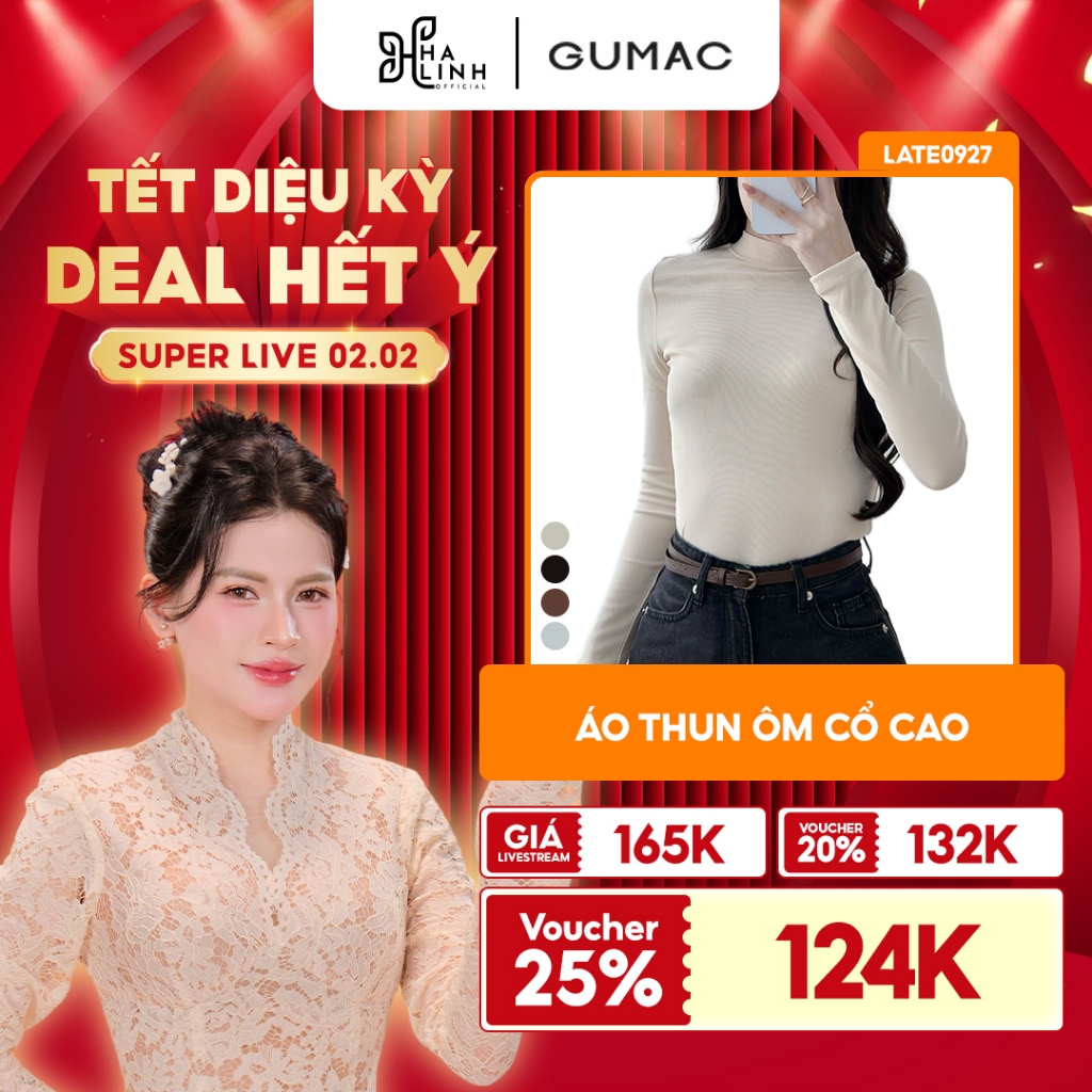 [VHL x GUMAC] Áo thun nữ giữ nhiệt tay dài slim ôm cổ cao trắng đen be nâu thời trang GUMAC LATE0927