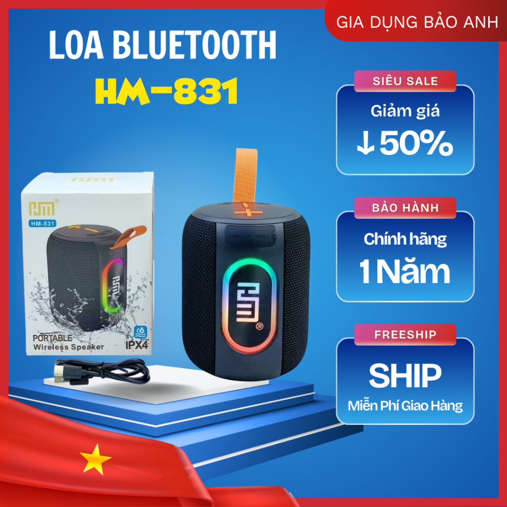 Loa Bluetooth HM831 RGB Công Suất 8W , Dễ Mang Theo Âm Siêu Trầm