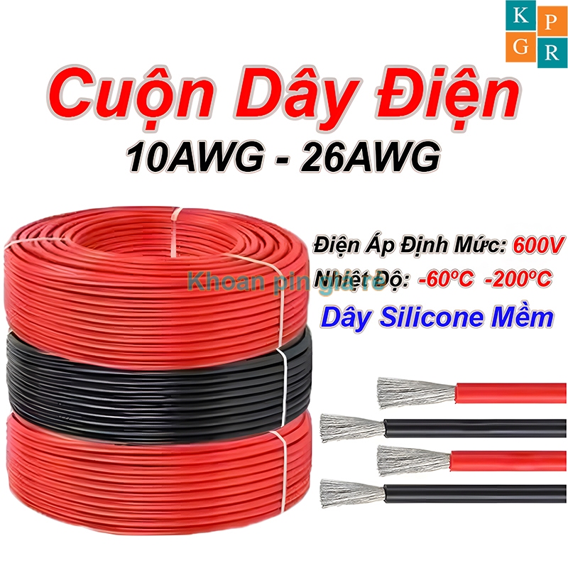 Cuộn dây điện chống cháy silicon 10AWG - 26AWG cao cấp siêu mềm