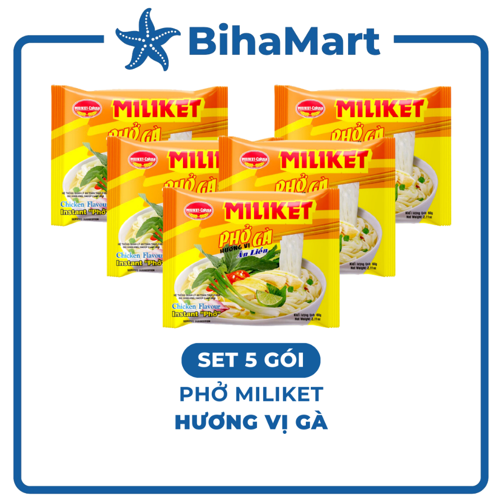 [SET 5 GÓI] - COLUSA - Phở Gà Miliket, Phở Miliket gà, Phở gà gói Miliket, Phở gà ăn liền, Phở vị gà
