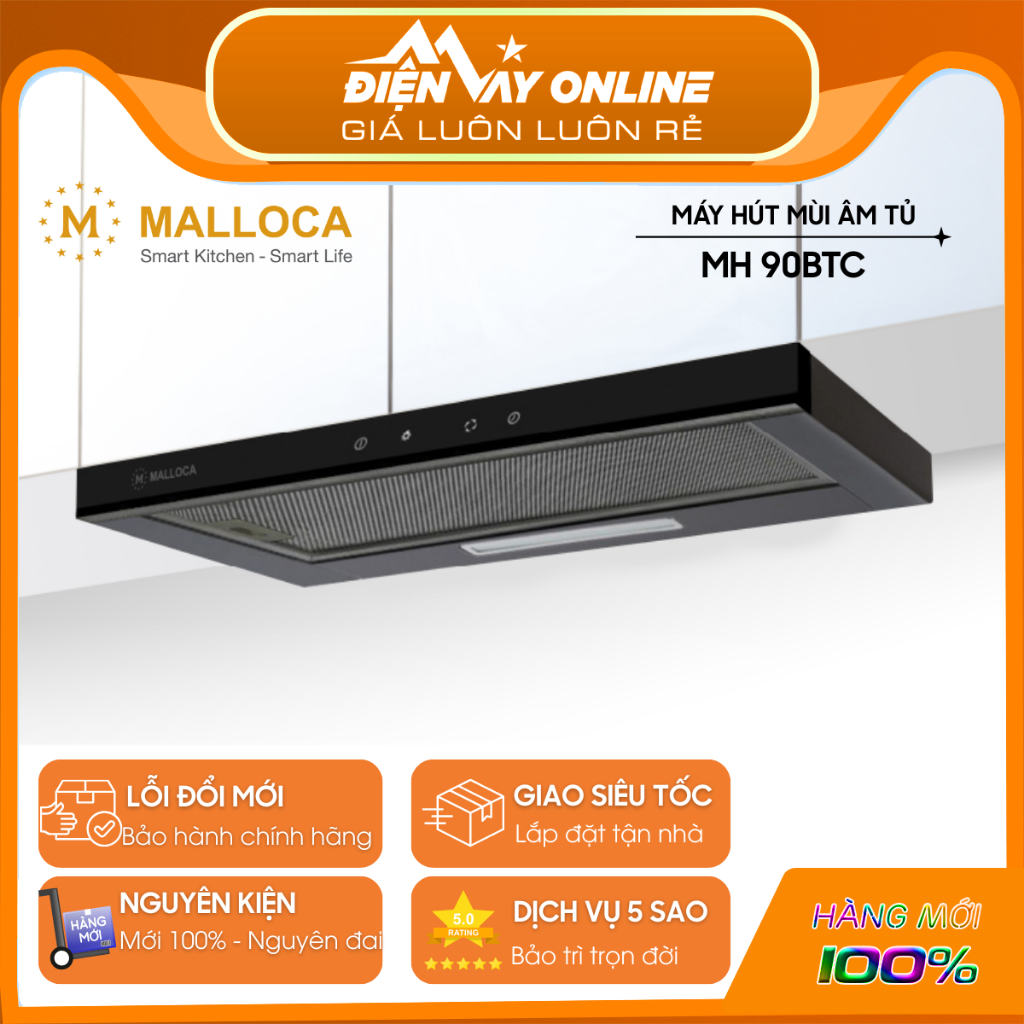 [HỖ TRỢ LẮP ĐẶT ] Máy hút khói âm tủ 550 m3/h Malloca MH 90BTC -Công Suất 120W- Ngang 90cm - Bảo hàn