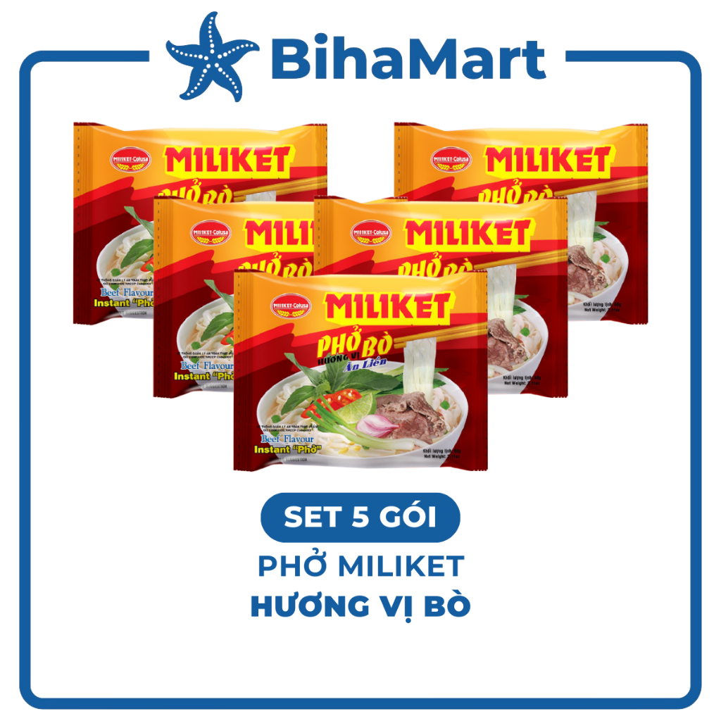 [SET 5 GÓI] - COLUSA - Phở Bò Miliket, Phở Miliket bò, Phở bò gói Miliket, Phở bò ăn liền, Phở vị bò