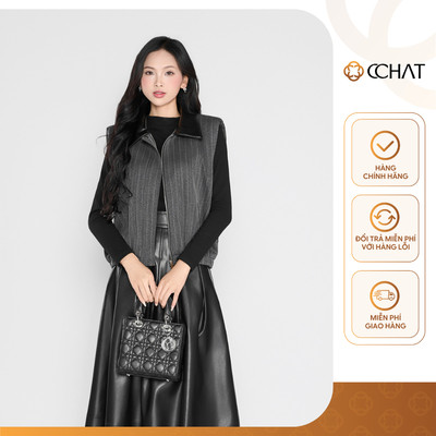 Áo Khoác Nữ 𝐂𝐂𝐇𝐀𝐓 Dáng Gile Suông Chất Liệu Tuytsi Phối Da Cao Cấp 25EHS7007ST