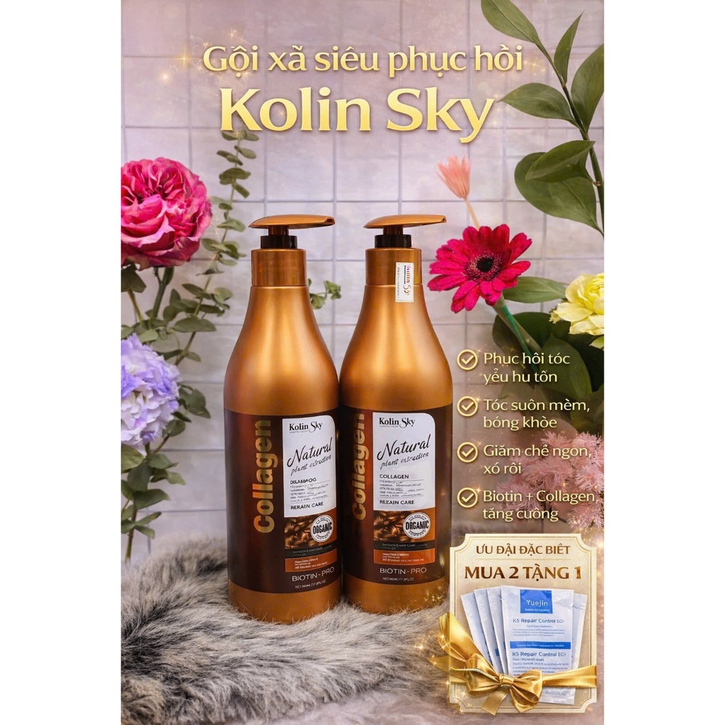 Bộ gội xã mượt tóc Kolin Sky với dung tích 500ml/chai