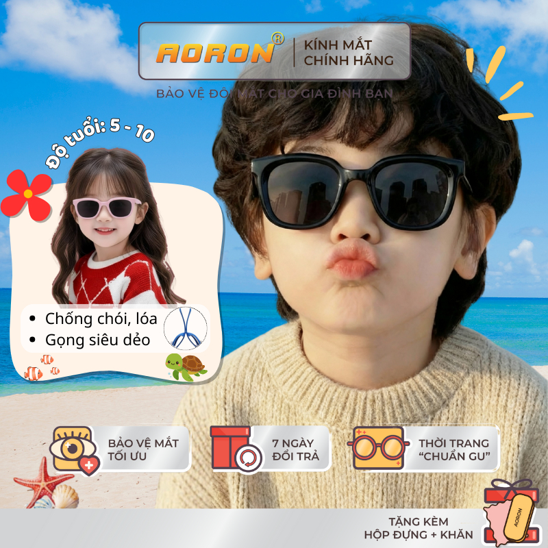 Kính Mát Phân Cực AORON Cho Trẻ 5-10 Tuổi Thời Trang Chống UV400 Giảm Chói Lóa Bảo Vệ Đôi Mắt AK285