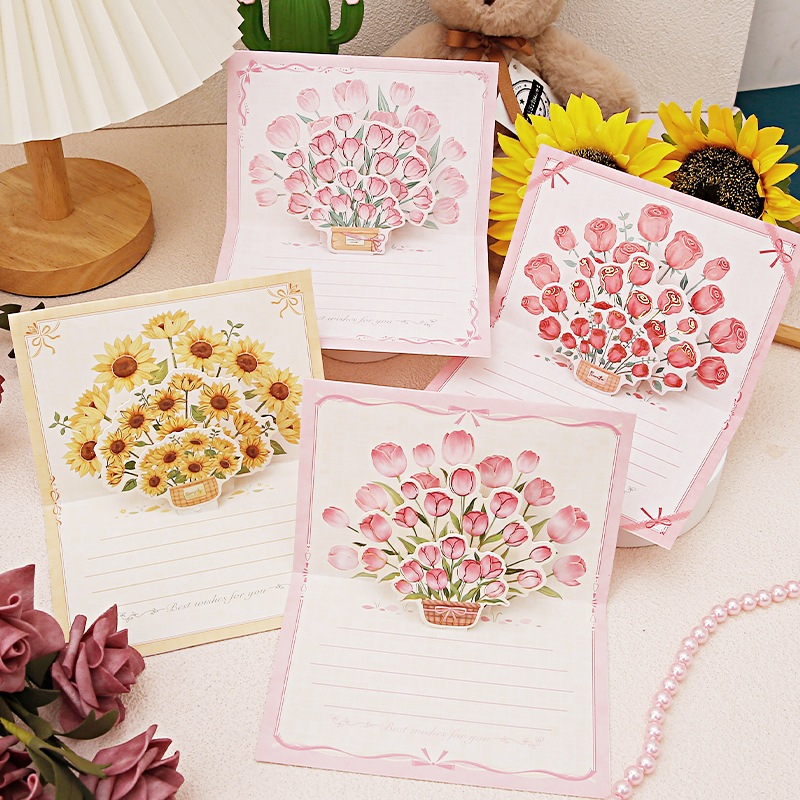 Thiệp hoa 3D chúc mừng + Phong bì + tem niêm phong - Thiệp hoa 3D Thank you - Thiệp 20/11 tặng Cô và