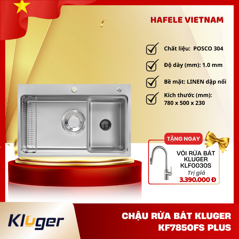 Chậu Rửa Chén Kluger KF7850FS Plus - POSCO 304 Bền Bỉ - Siphon Thiết Kế Chữ Z - PEM