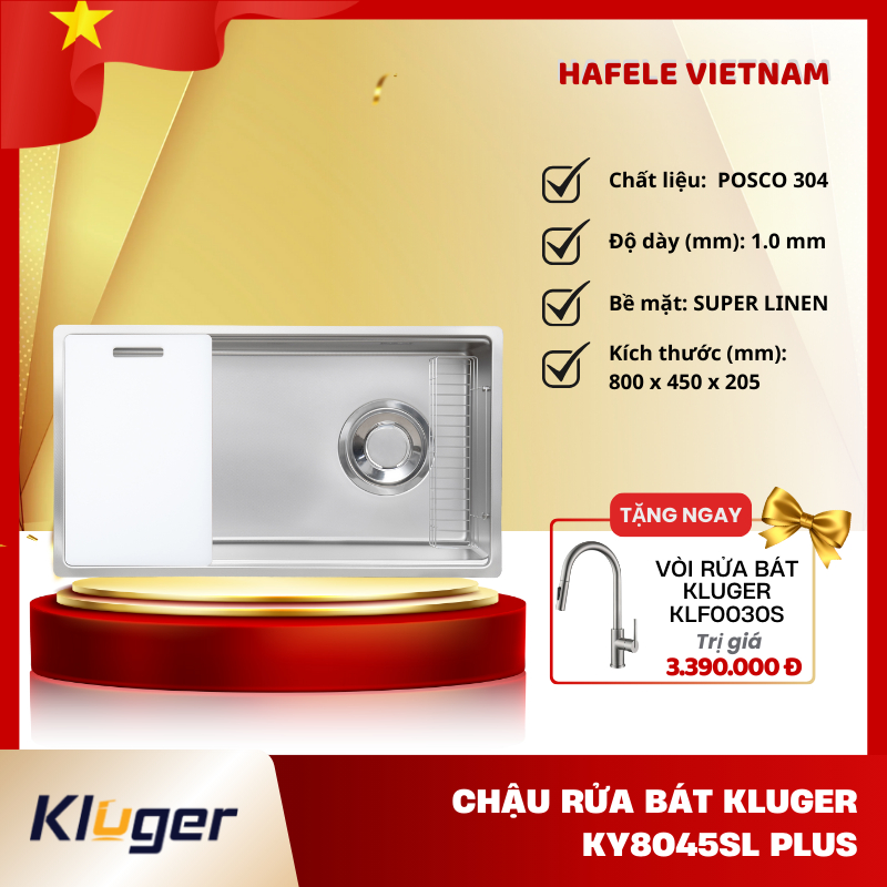 Chậu Rửa Bát Kluger KY8045SL Plus - Inox 304 Bền Bỉ - Thiết Kế Phong Cách Nhật - PEM