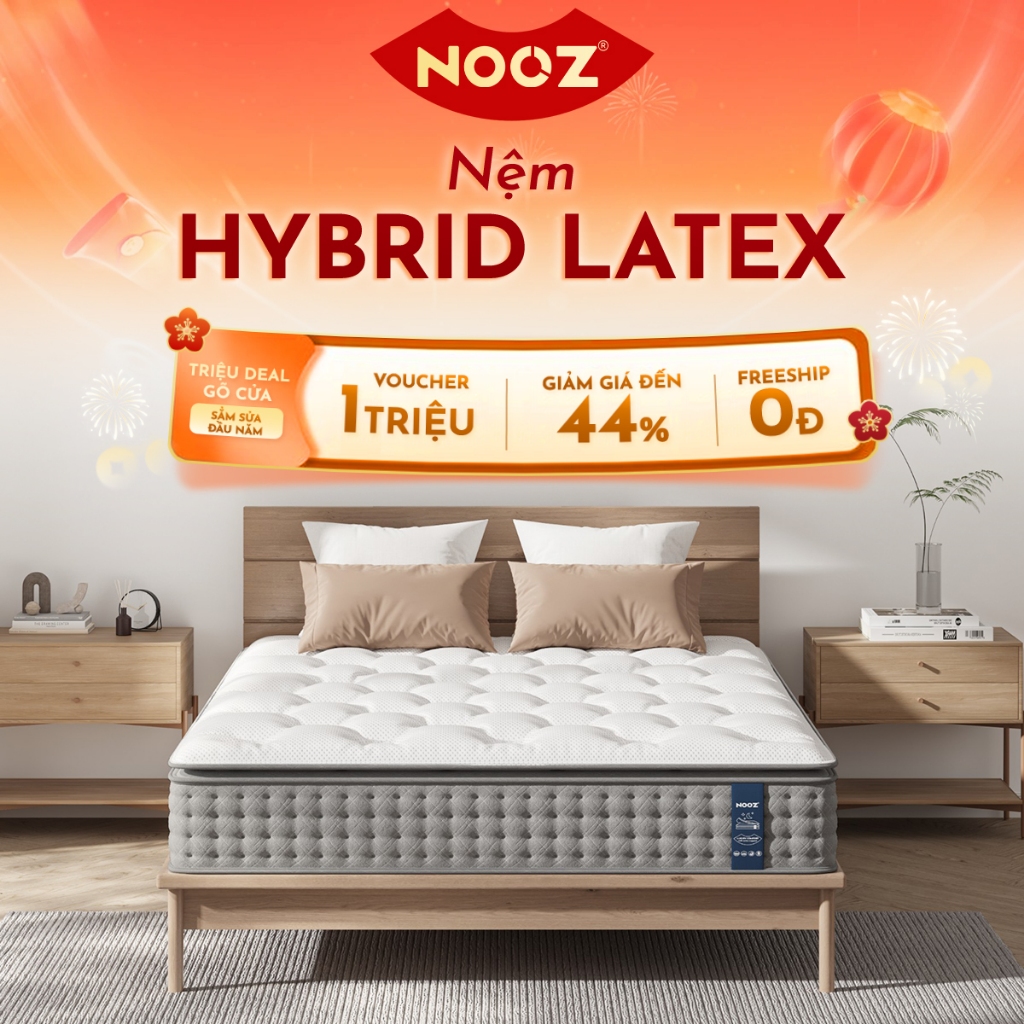 Nệm Foam NOOZ Hybrid Latex 100% Đệm Cao Su Thiên Nhiên Và Lò Xo Túi Độc Lập NOOZ Home Goods