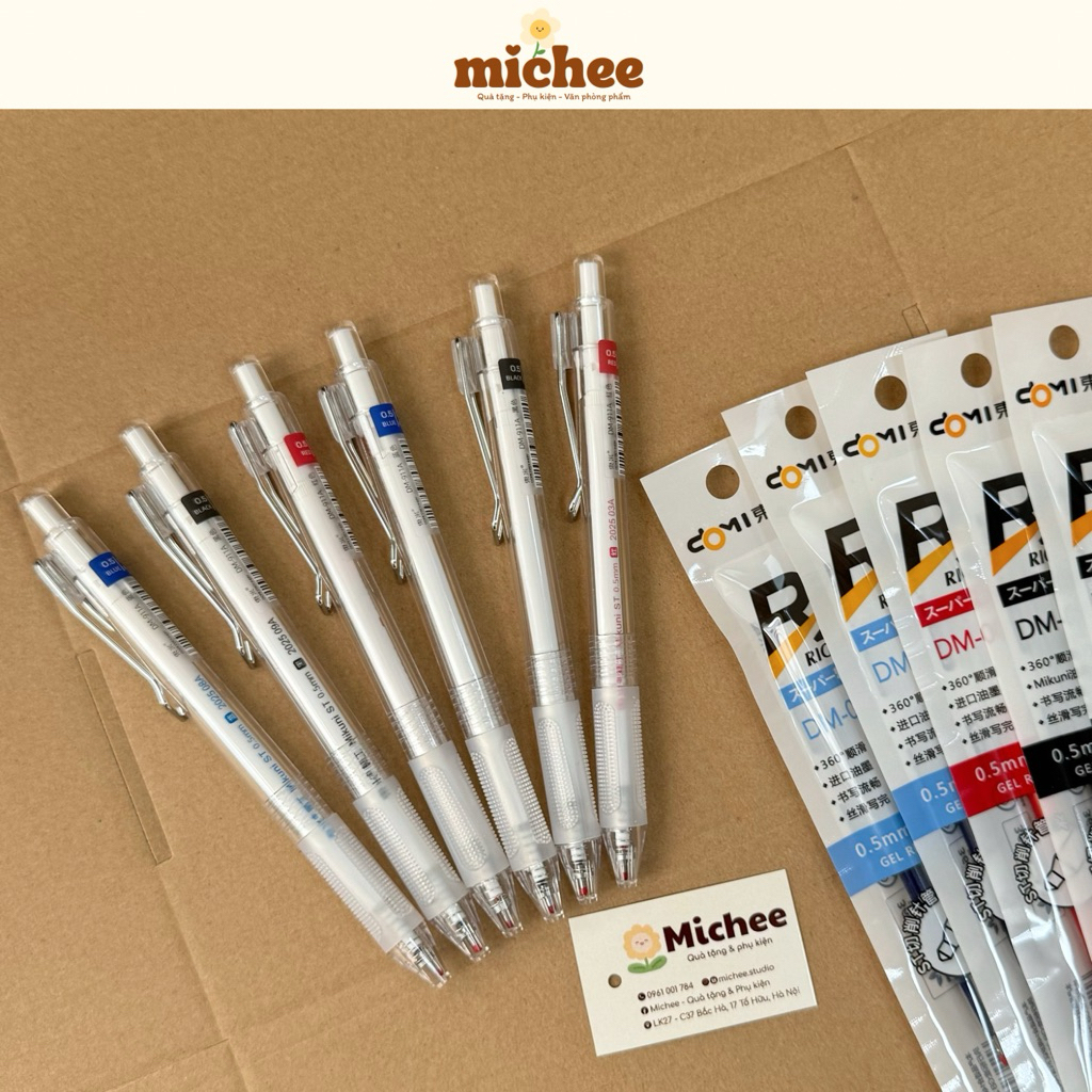 Bút gel bấm Domi 911, bút gel học sinh nét mực đều ngòi 0.5mm - michee.studio
