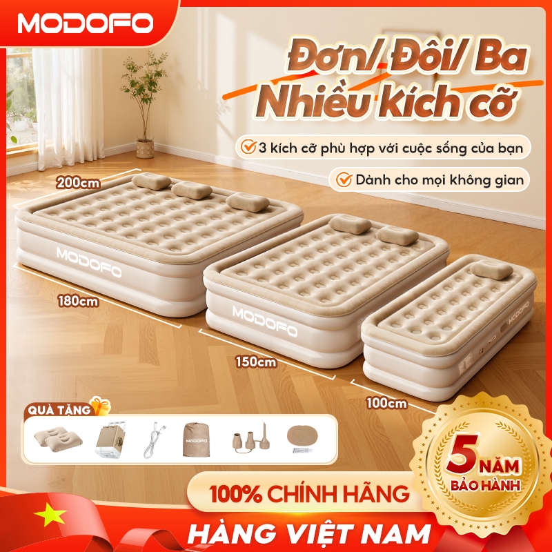 🏆🏆MODOFO Nệm hơi, đệm hơi gấp gọn 1/2/3 Người, Tặng gối và máy bơm sạc 【Bảo hành trọn đời+TẶNG TÚI Đ