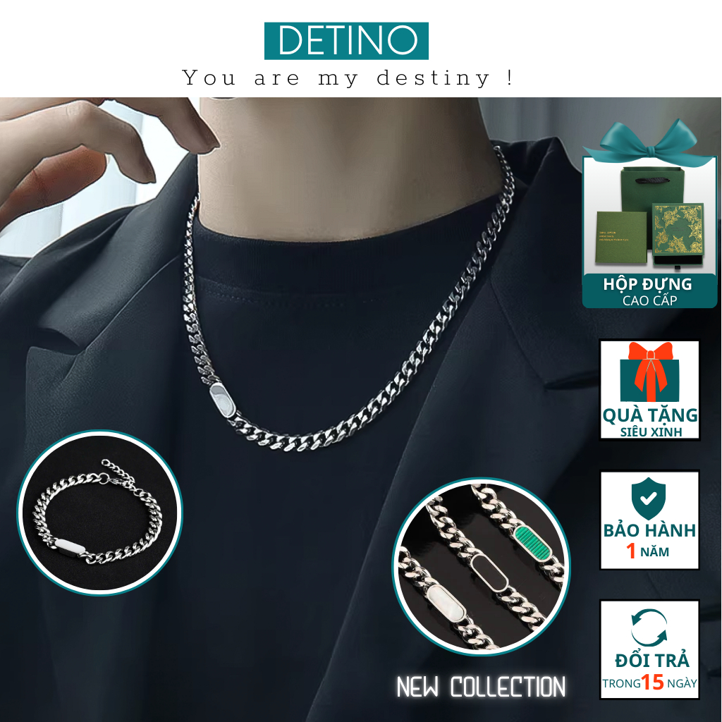 Dây chuyền nam titan màu bạc, vòng cổ nam Cuban hiphop phong cách thời trang unisex cao cấp DETINO DC6