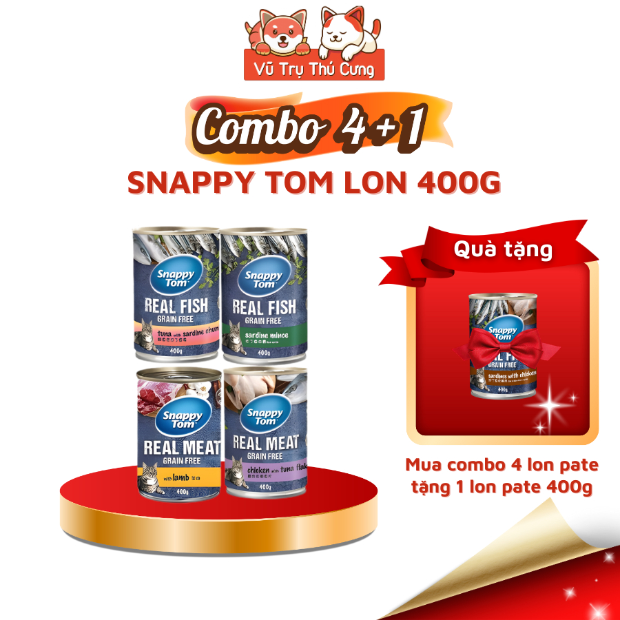 (Combo 4 Tặng 1) Pate Lon Cho Mèo Snappy Tom 400g Đa Dạng Hương Vị