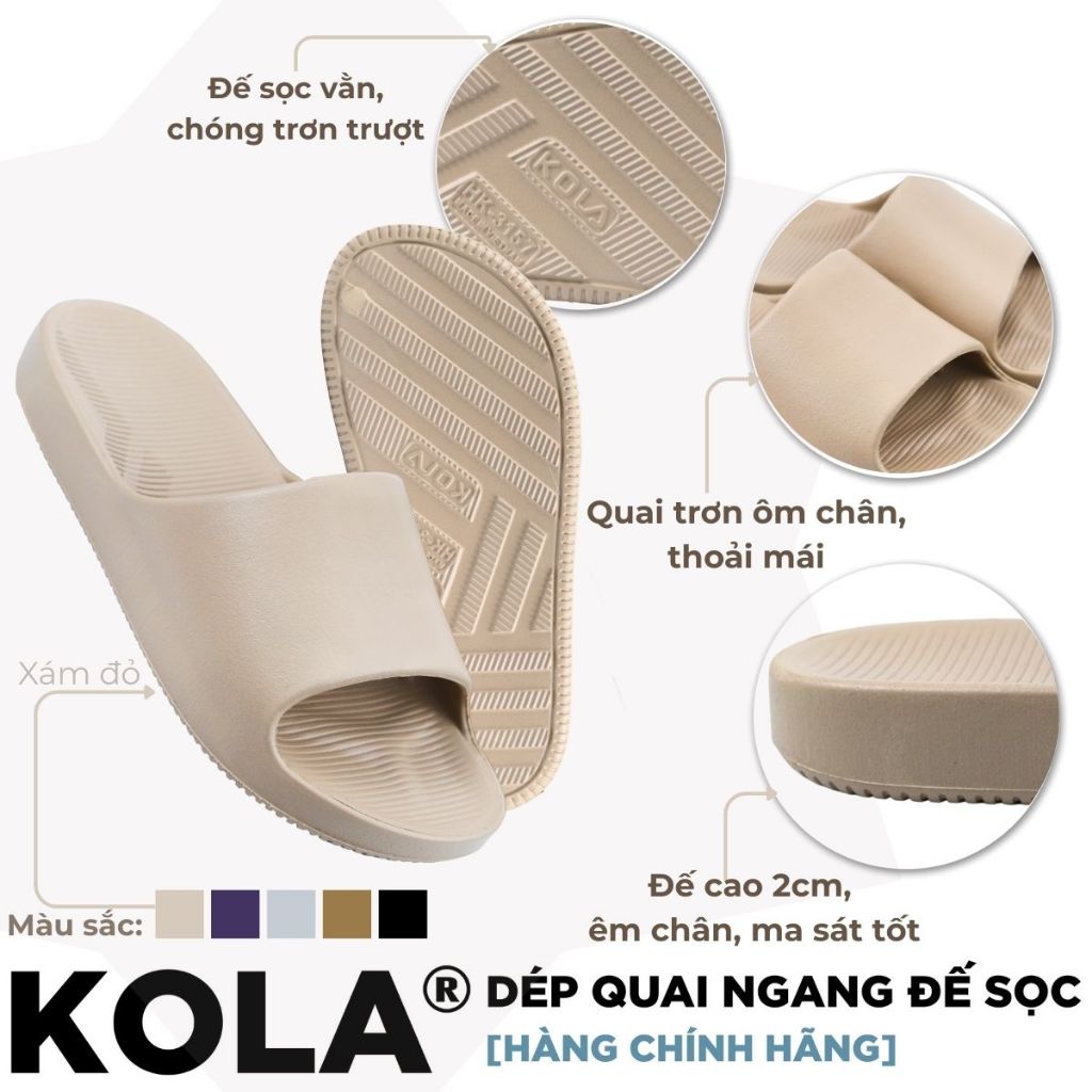 Dép Quai Ngang Đúc Liền Nguyên Khối Nam Nữ KOLA Đế Sọc - Đế Chống Trơn Trượt - Nhựa EVA Xuất Khẩu