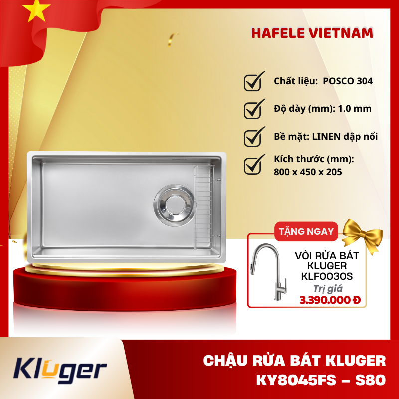 Chậu Rửa Bát Kluger KY8045FS – S80 – Công Nghệ Ép Khuôn Liền Khối, Kết Cấu Chắc Chắn - FEM