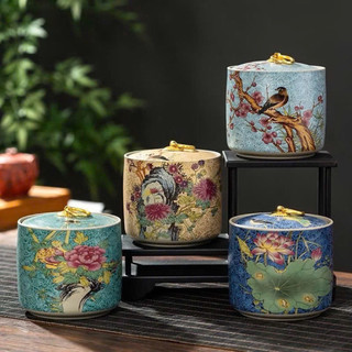 [Nhiều mẫu] Hũ đựng trà gốm tử sa in họa tiết, hũ đựng trà gốm cao cấp Dona Home Decor