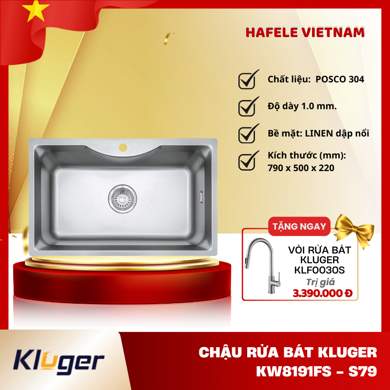 Chậu rửa bát Kluger KW8191FS - S79 - Thép không gỉ POSCO 304 Bền Bỉ - FEM