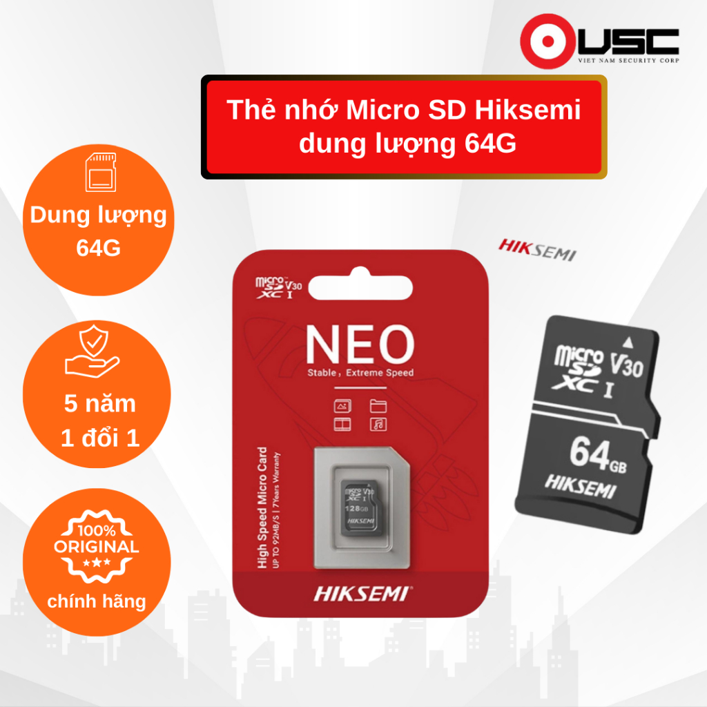 Thẻ nhớ MicroSDXC Hiksemi NEO 64GB – Đỏ, tùy chọn thẻ kioxia, thẻ exascend 64gb