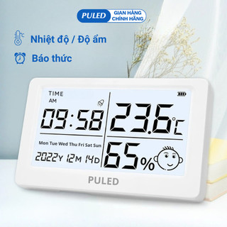 Nhiệt kế điện tử đo nhiệt độ phòng PULED 5 trong 1 đo nhiệt độ, độ ẩm, báo thức, cảnh báo cảm xúc có đèn led