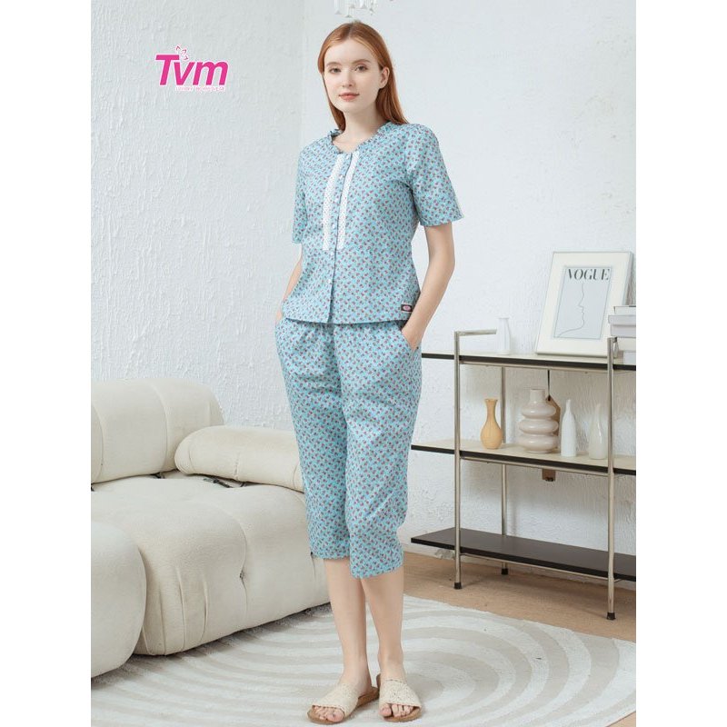 Bộ lửng nữ ngắn tay B649 Tvm Luxury Homewear, chất liệu kate cotton