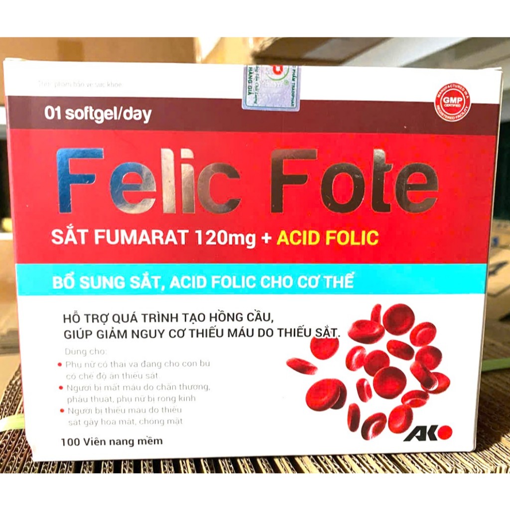 Felic fote bổ sung sắt và acid folic, giảm thiếu máu do thiếu sắt, hỗ trợ quá trình tạo máu, quá trì
