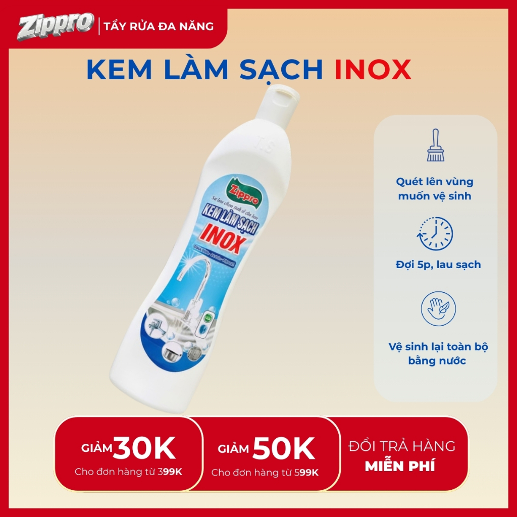 Kem Tẩy Inox ZIPPRO Đánh Bóng Sáng Như Mới [600g] Dùng Cho Bếp Gia Đình, Bếp Công Nghiệp