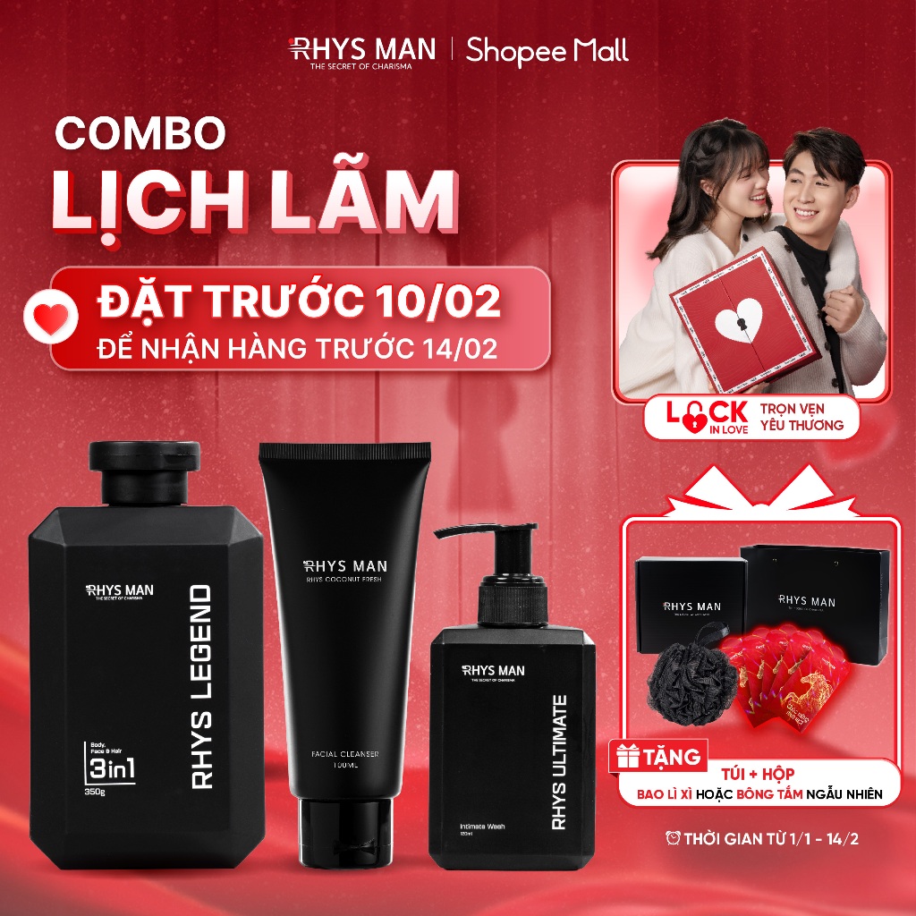 Combo Sữa tắm gội nam 3in1 350ml & Sữa rửa mặt nam 100ml & Dung dịch vệ sinh nam 120ml RHYS MAN