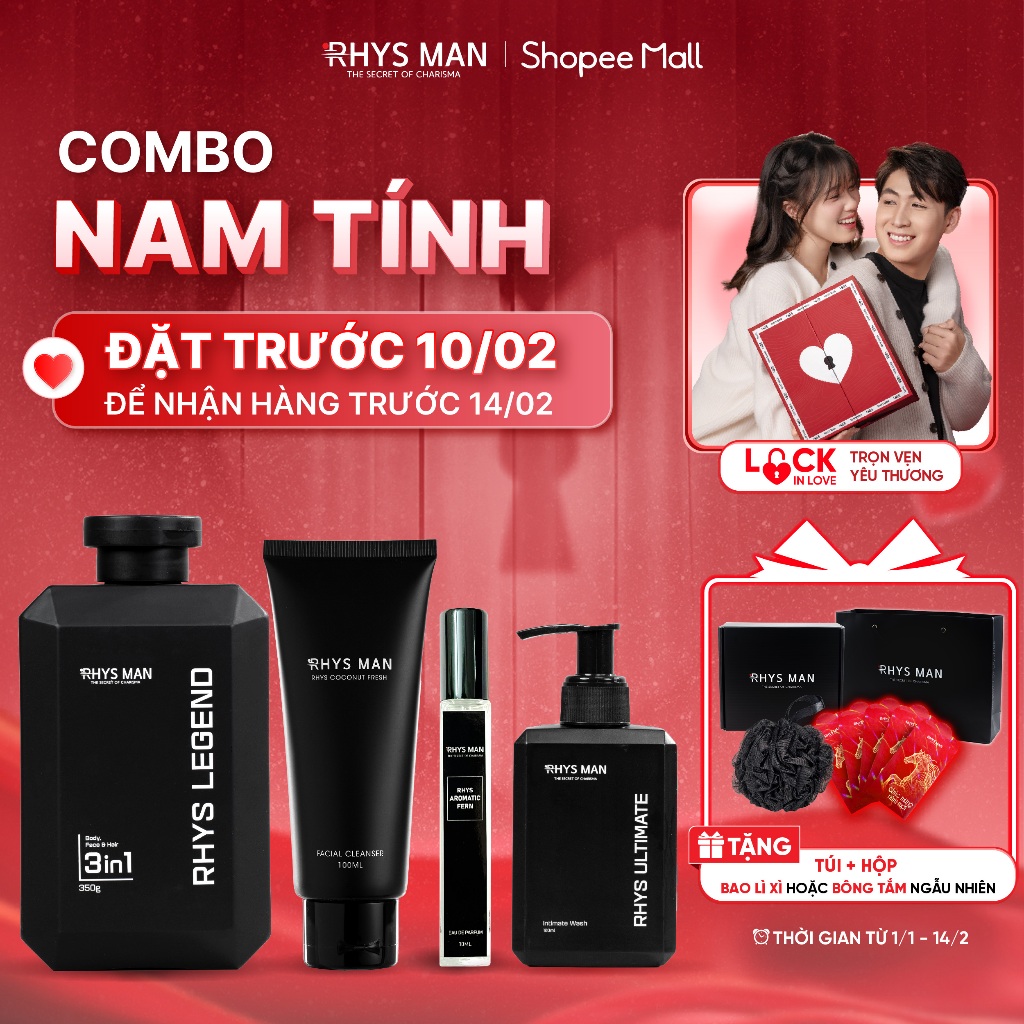 Combo Sữa tắm gội nam 3in1 350ml & Sữa rửa mặt nam 100ml & Dung dịch vệ sinh 120ml & Nước hoa nam 10
