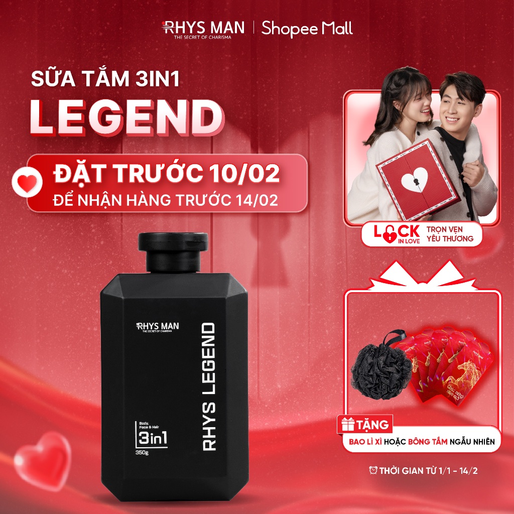 Sữa tắm gội nam 3in1 RHYS MAN hương nước hoa Rhys Legend 350ml