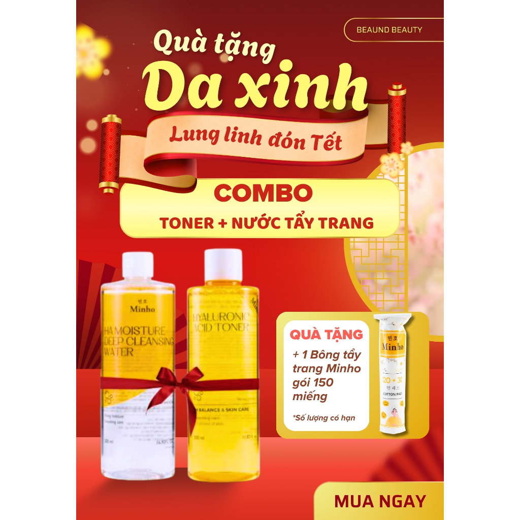 [Tặng BTT] Combo Nước Tẩy Trang 500ml + Toner 350ml Minho Hàn Quốc + Tặng 1 gói BTT Minho 150 miếng