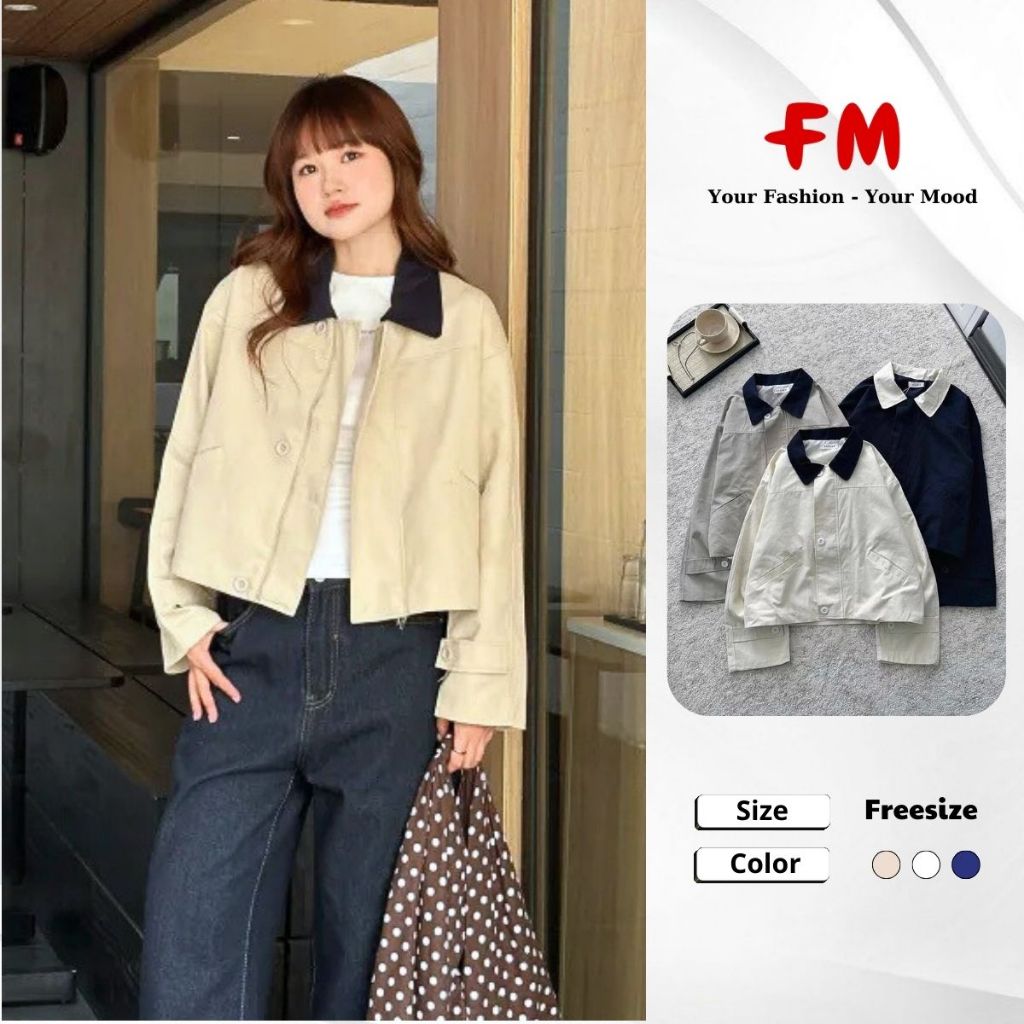 Áo Khoác Kaki Nữ Oversize FMSTYLE SHOP - Phối Cổ Bẻ 3 Nút Thời Trang Hàn Quốc 25101758