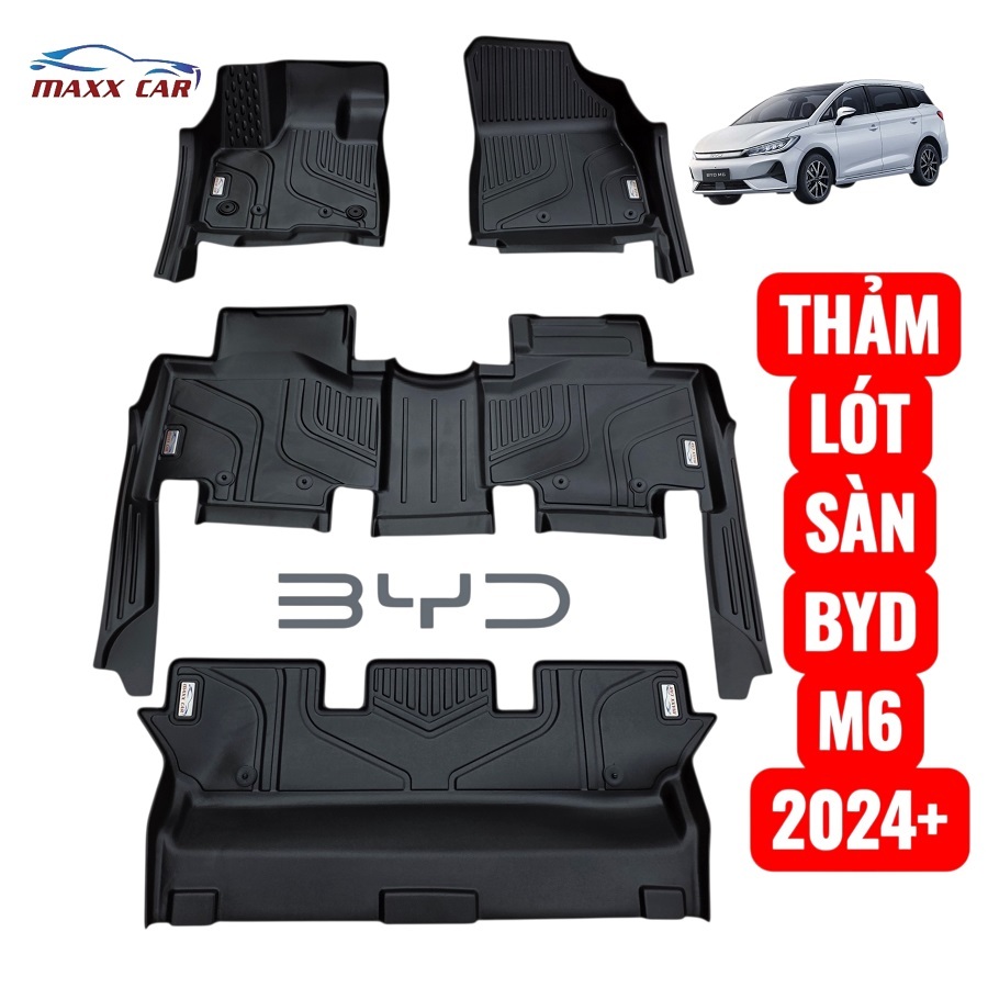 BYD M6 24+: Thảm lót sàn MAXXCAR nhựa TPE NGUYÊN SINH đúc 5D tràn viền cho xe điện BYD M6 2024,2025+