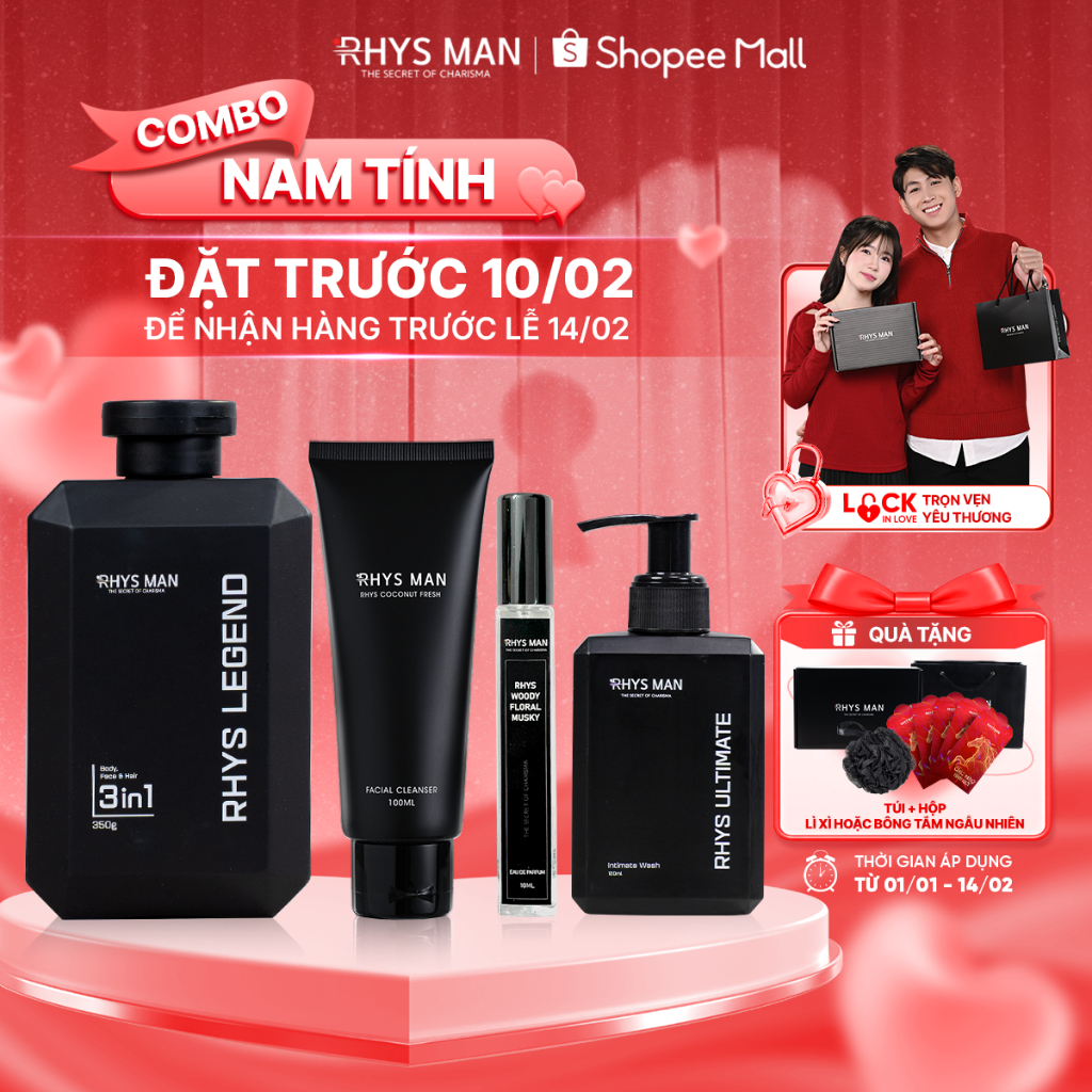 Bộ quà tặng-Sữa tắm gội 3in1 350ml & Sữa rửa mặt 100ml & Dung dịch vệ sinh 120ml & Nước hoa nam RHYS