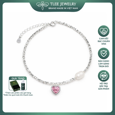 Lắc tay bạc nữ TLEE  chuỗi hạt vỡ treo Charm tim hồng mix trai nước ngọt tự nhiên nữ tính  LT0208